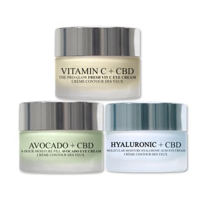 Avokado + CBD Ögonkräm 30 ml + Vitamin C + CBD Ögonkräm 30 ml + Hyaluronsyra + CBD Molekylär Fuktboost Ögonkräm 20 ml