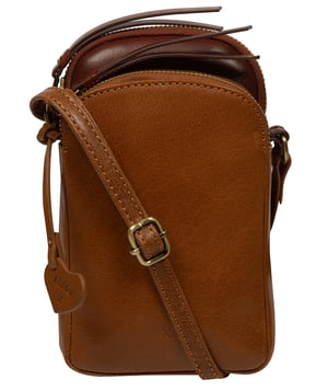 'Akia' Conker Brown & Dark Tan Leather Cross Body Phone Bag