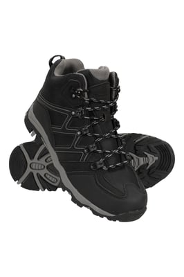 'Oscar'' Kids Walking Boots Suede Mesh Upper Cushioned Hiking Everyday Shoes Black