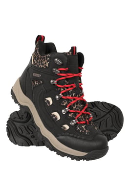 'Adventurer' Women's Printed Waterproof Boots EVA Footbed Outdoors Hiking Trekking Shoes Black
