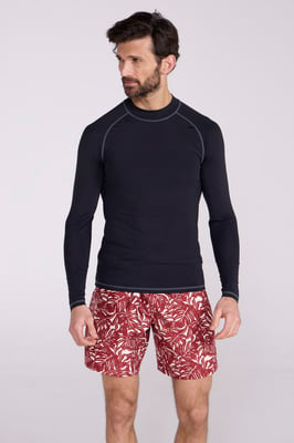 Men's Long Sleeve Rash Vest Sun Protection Quick Drying Swimwear Stretchy Beach Surf Top Black