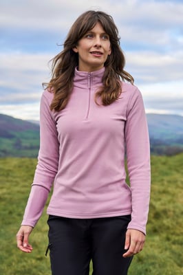 'Camber' Women's Striped Fleece Top Half Zip Quick Dry Breathable Sweater Light Pink