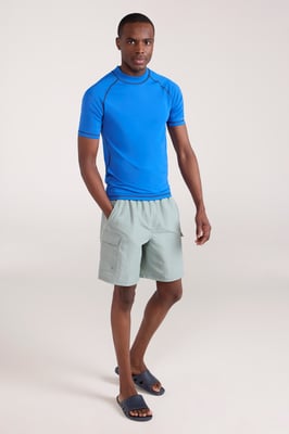 Men's UV Rash Vest Sun Protection Quick Drying Swimwear Stretchy Beach Surf Top Blue
