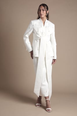 Wrap Satin Bridal Blazer With Pearl