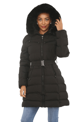 Jess Women’s Mid-Length Coat with Faux Fur Hood & Zip Pockets
