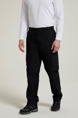 'Trek' Men's Convertible Trousers with Pockets Quick Drying Hiking Travel Pants Black