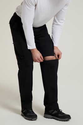 'Trek' Men's Convertible Trousers with Pockets Quick Drying Hiking Travel Pants Black