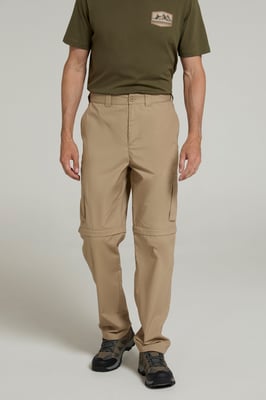 'Trek' Men's Convertible Trousers with Pockets Quick Drying Hiking Travel Pants Beige