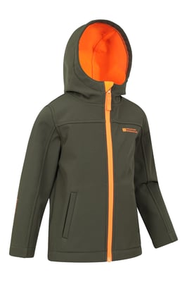 'Exodus' Kids Softshell Jacket with Two Side Pockets Fleece Lined Water Resistant Outdoors Coat Green