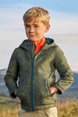 'Exodus' Kids Softshell Jacket with Two Side Pockets Fleece Lined Water Resistant Outdoors Coat Green