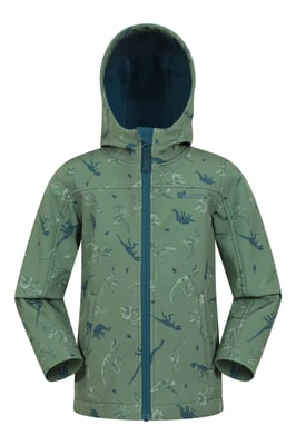 'Exodus' Kids Softshell Jacket with Two Side Pockets Fleece Lined Water Resistant Outdoors Coat Green