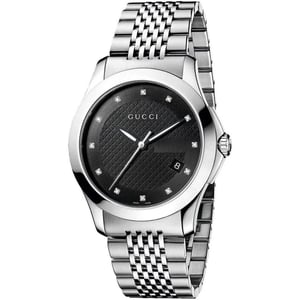 Gucci YA126405 G-Timeless Men's Watch with Black Dial and Silver Bracelet