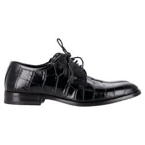 Saint Laurent Croc Embossed Lace Up Oxfords in Black Leather