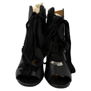 Chloé Harper Peep-Toe Lace Up Boots in Black Leather