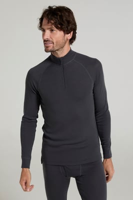 Merino Men's Baselayer Top Long Sleeve Thermal High Wicking Breathable Sweater Dark Grey