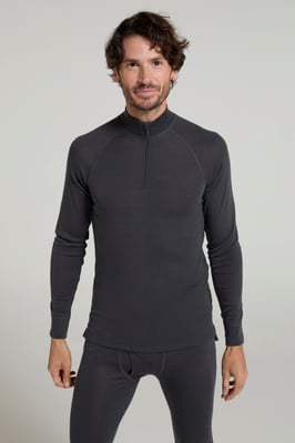 Merino Men's Baselayer Top Long Sleeve Thermal High Wicking Breathable Sweater Dark Grey