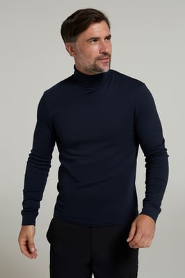 'Meribel' Men's Thermal Baselayer Top Combed Cotton Quick Drying Long Sleeve Thermal Sweater Navy