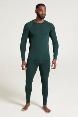 Merino Men's Thermal Baselayer Top Long Sleeve Hiking Winter Pullover Dark Green