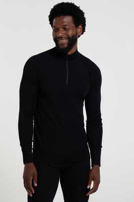 Merino Men's Baselayer Top Long Sleeve Thermal High Wicking Breathable Sweater Black