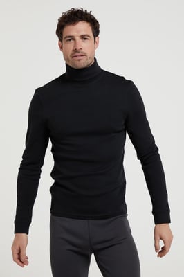 'Meribel' Men's Thermal Baselayer Top Combed Cotton Quick Drying Long Sleeve Thermal Sweater Black