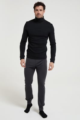 'Meribel' Men's Thermal Baselayer Top Combed Cotton Quick Drying Long Sleeve Thermal Sweater Black