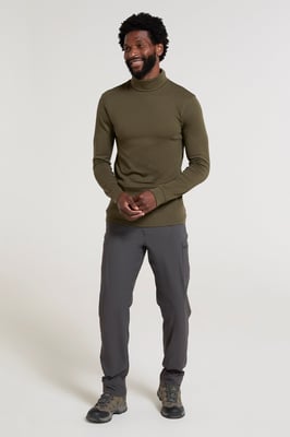 'Meribel' Men's Thermal Baselayer Top Combed Cotton Quick Drying Long Sleeve Thermal Sweater Khaki