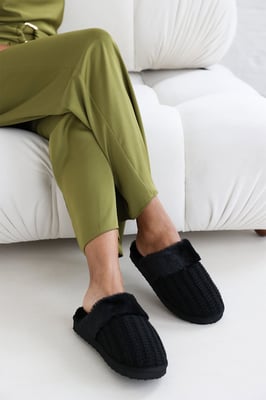 Wheres That From Womens 'Zadie' Knitted Mule Slippers With Soft Faux Fur Trim