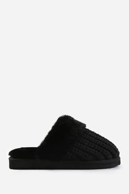 Wheres That From Womens 'Zadie' Knitted Mule Slippers With Soft Faux Fur Trim