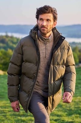 'Snow' Men's Padded Jacket Water Resistant Adjustable Hood Everyday Rain Coat Forest Green