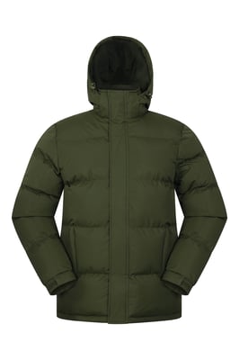 'Snow' Men's Padded Jacket Water Resistant Adjustable Hood Everyday Rain Coat Forest Green