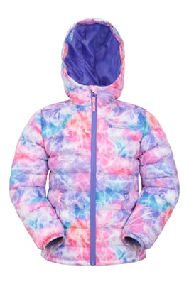 'Printed Seasons' Kids Padded Jacket Water Resistant Cosy Winter Coat Pink