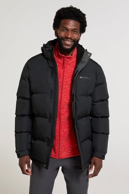 'Snow' Men's Padded Jacket Water Resistant Adjustable Hood Everyday Rain Coat Black