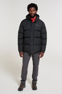 'Snow' Men's Padded Jacket Water Resistant Adjustable Hood Everyday Rain Coat Black