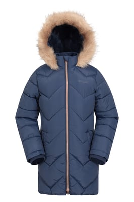 Galaxy' Kids Fleece Lined Padded Jacket Faux Fur Hood Water Resistant Winter Rain Coat Navy