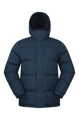 'Snow' Men's Padded Jacket Water Resistant Adjustable Hood Everyday Rain Coat Navy