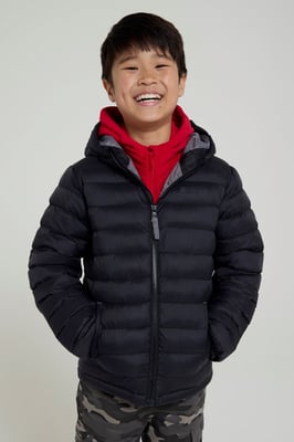 'Seasons' Kids Padded Jacket Water Resistant Outdoors Winter Rain Coat Black