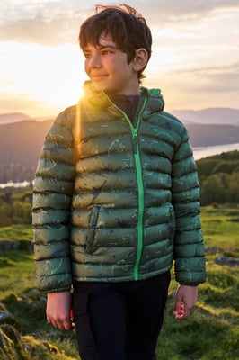 'Printed Seasons' Kids Padded Jacket Water Resistant Cosy Winter Coat Khaki