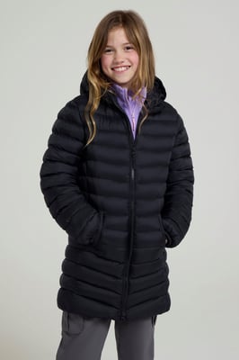 'Florence' Kids Long Padded Jacket Insulated Winter Warm Comfy Travelling Overcoat Black