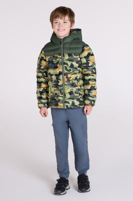 'Printed Seasons' Kids Padded Jacket Water Resistant Cosy Winter Coat Forest Green