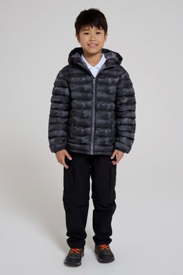 'Printed Seasons' Kids Padded Jacket Water Resistant Cosy Winter Coat Charcoal
