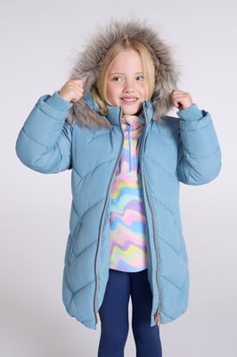 Galaxy' Kids Fleece Lined Padded Jacket Faux Fur Hood Water Resistant Winter Rain Coat Teal