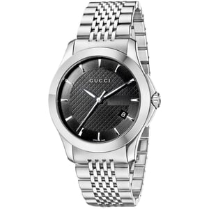 Gucci G-Timeless YA126402 Men's Watch with Black Dial and Silver Bracelet
