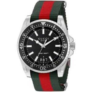 Gucci Dive Men's Watch YA136206 with Black Dial and Multicolored Bracelet