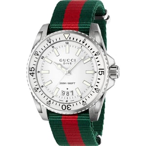 Gucci YA136207 Dive Men's Watch with White Dial and Textile Band