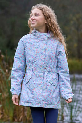 'Dale' Kids Printed Jacket with Taped Seams Multiple Pockets Waterproof Everyday Coat Blue