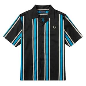 Fred Perry Heren Gestreept Revere Kraag Shirt (Zwart/Blauw)