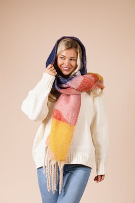 Chunky Contrasting Scarf In Pink Yellow