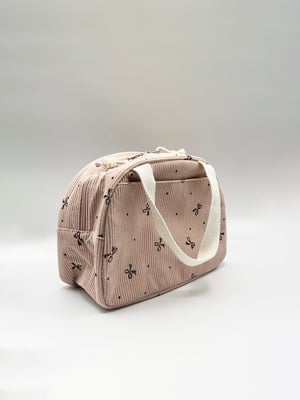Corduroy Bow Insulated Lunch Holdall In Pink