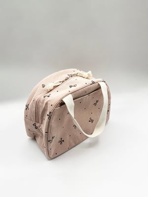 Corduroy Bow Insulated Lunch Holdall In Pink