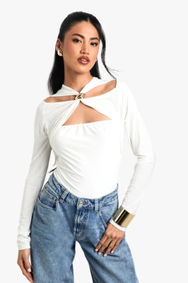 Double Layer Slinky Trim Detail Cut Out Bodysuit